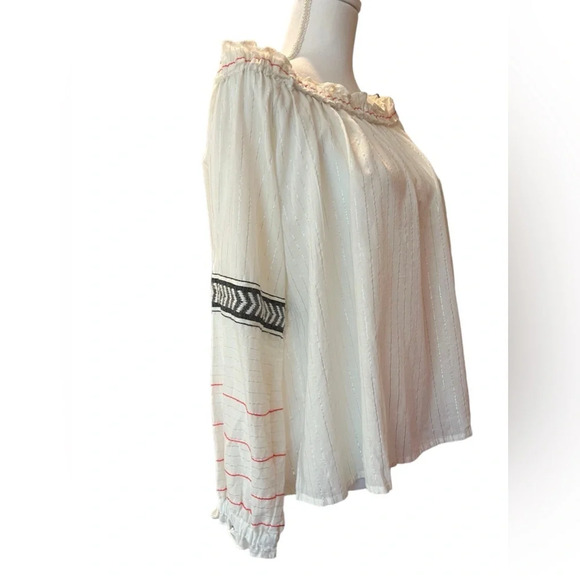 LemLem White Cotton Off The Shoulder Top With Embroidery & Metallic Detail Sz M - Picture 1 of 13